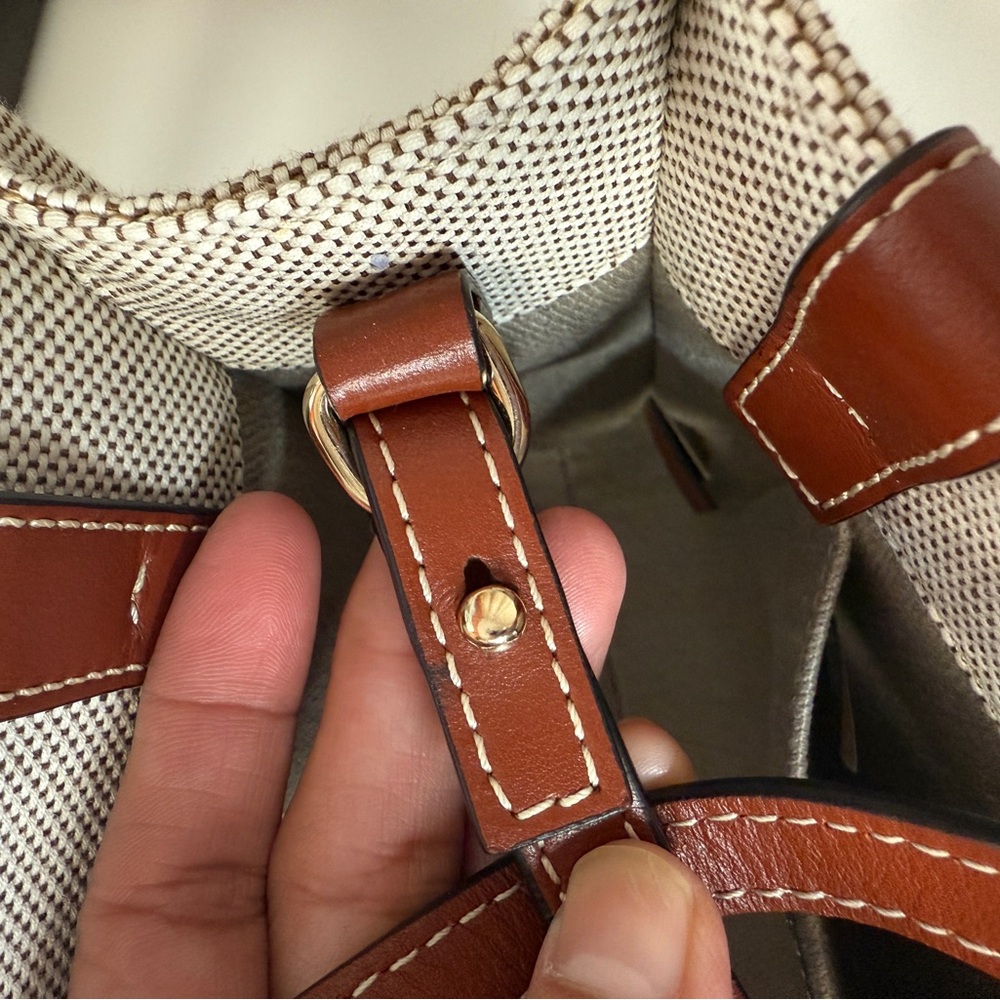 Chloe Cream and Brown Canvas Small Tote - Picture 14 of 16